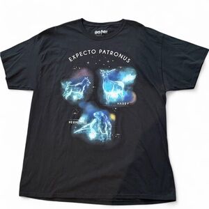 Warner Bros. Black Expecto Patronus Graphic Tee with Blue Celestial Print